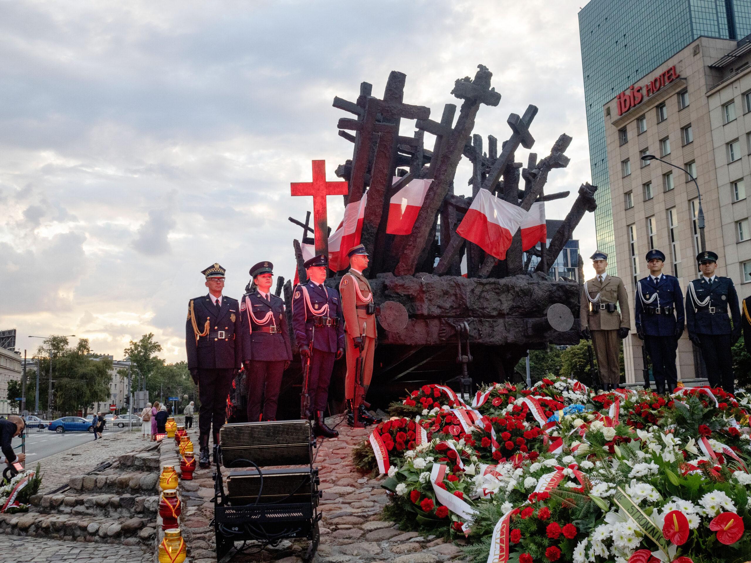 Soldiers are seen at a commemoration for the victims of the Soviet invasion of Poland during World War II, at the monument to the Fallen and Murdered in the East in Poland.
