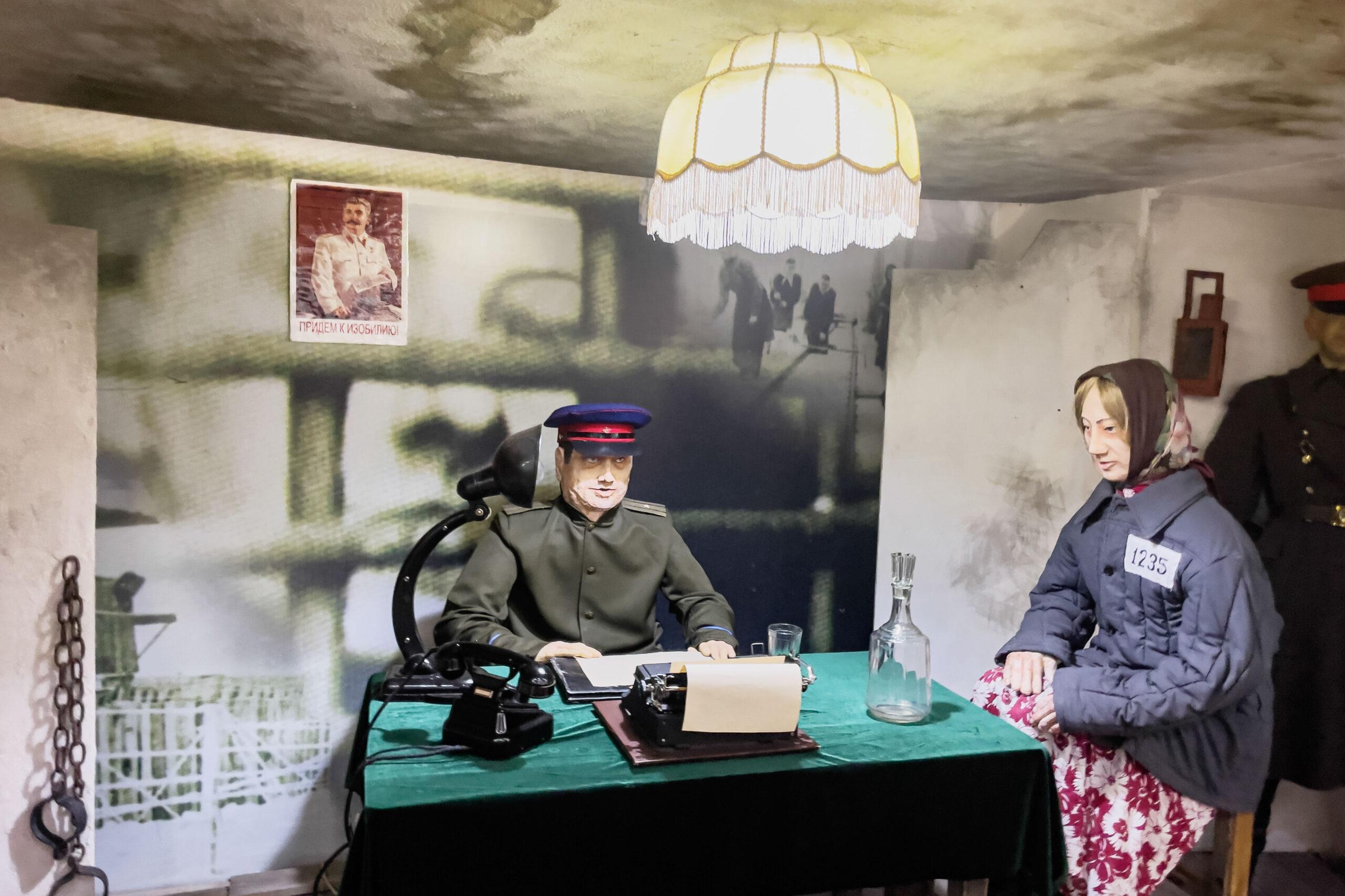 Figures are displayed in the ALZHIR Museum and Memorial Complex commemorating the deportation and persecution of Kazakhs in the Soviet Union.