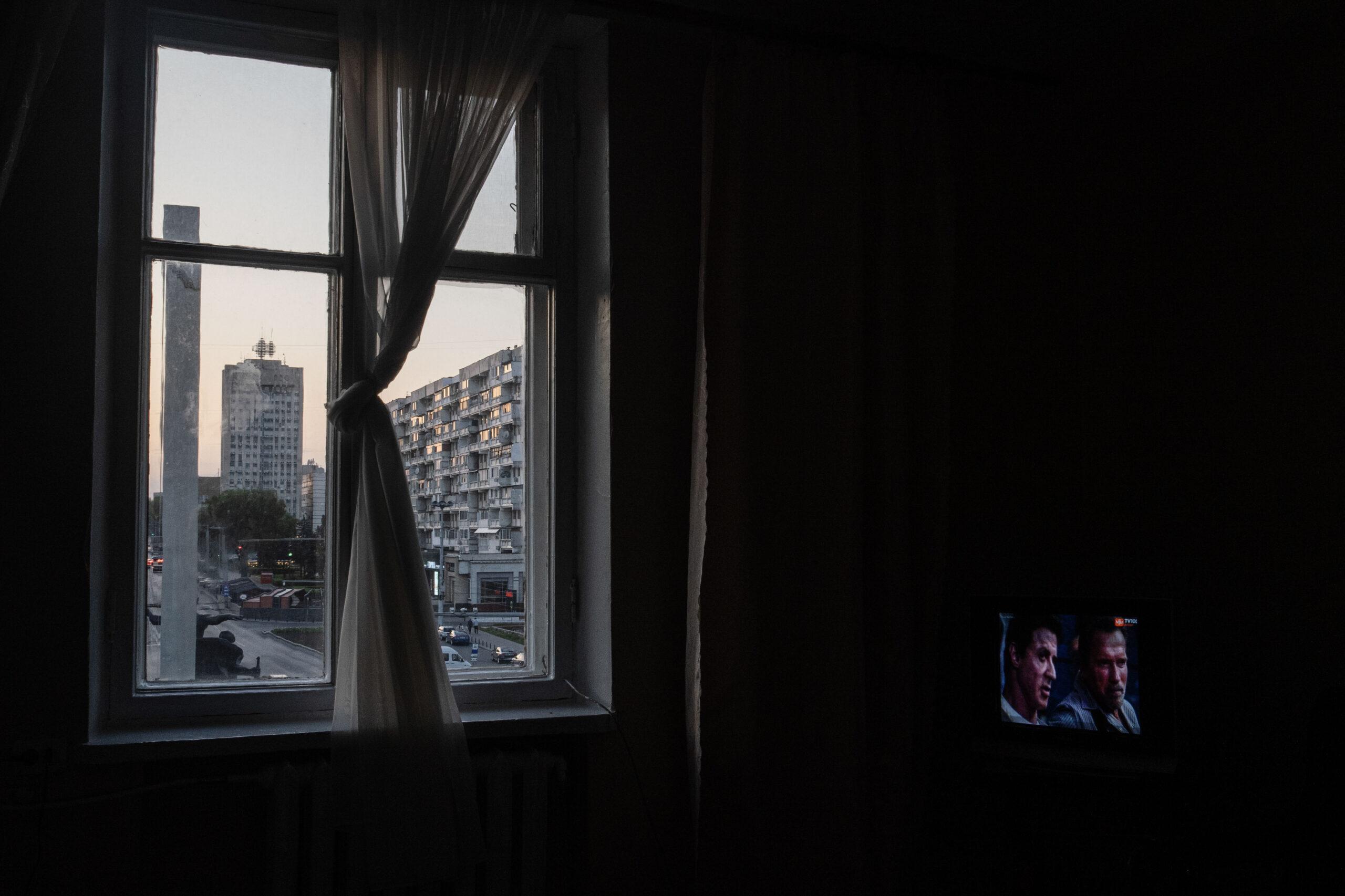 A rerun of a Ukrainian comedy show starring present-day Ukrainian President Volodymyr Zelenskyy is seen on a television in Moldova.